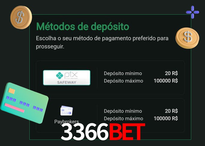 O cassino 3366Bet oferece uma grande variedade de métodos de pagamento